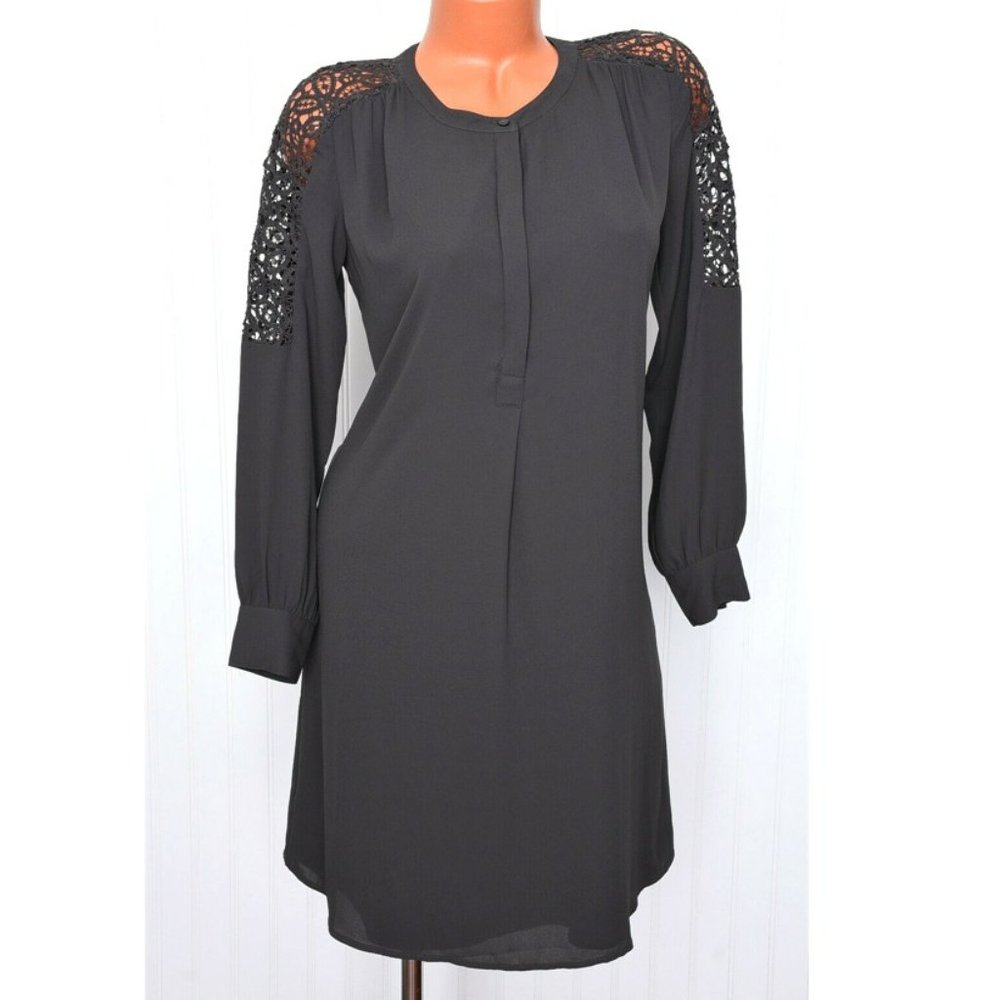 **3/$20** - NWT Ann Taylor Loft Slate Gray Eyelet Crochet Shoulder Chiffon Dress